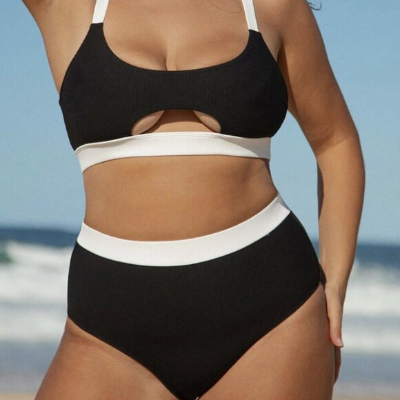 Berlook Contrast Trim Plus Size Bikini Top and Bottom 55 - Picture 2 of 14